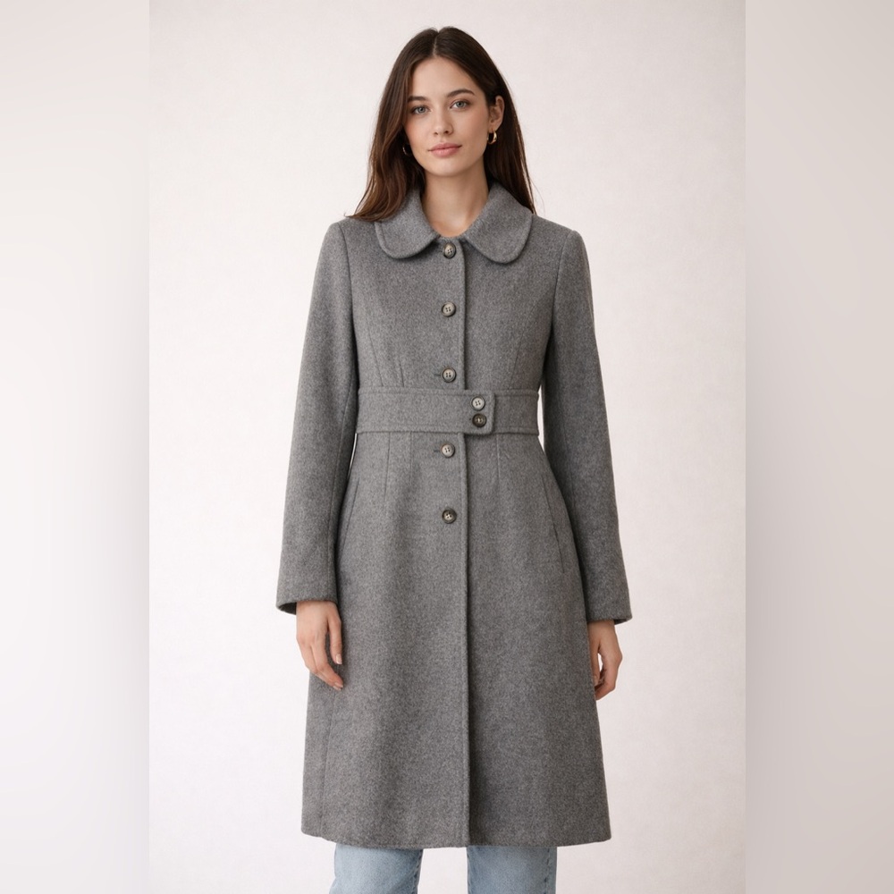 French Connection Grey Wool Cashmere Button Coat Size 8